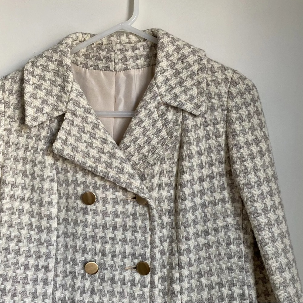 Vintage JR Bazaar Houndstooth Wool Coat Double Breasted Womans Medium 60s - Picture 6 of 10